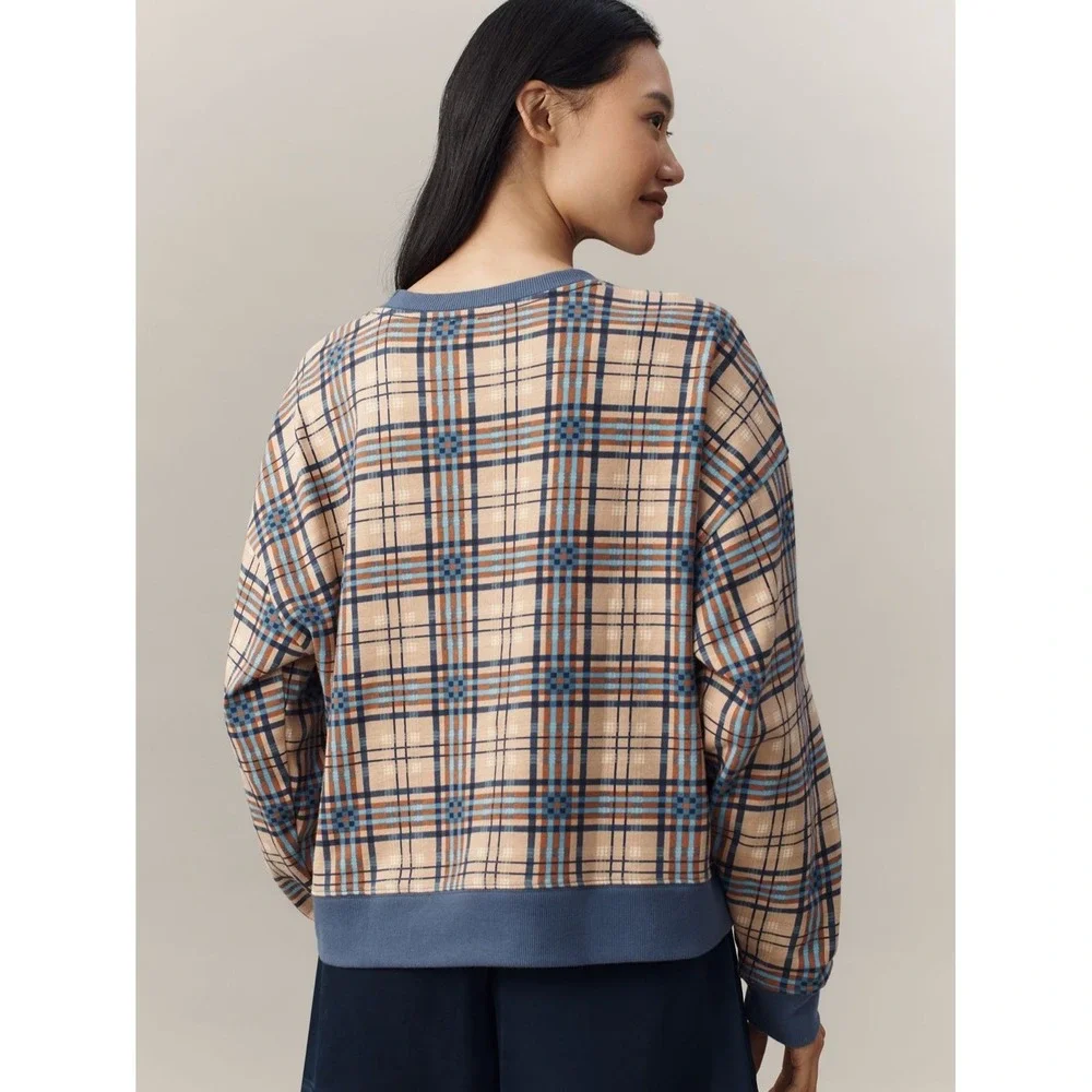 Mauve graphic plaid sweatshirt. Size large highly rated 4.9 sold out retail $59 - Picture 4 of 4